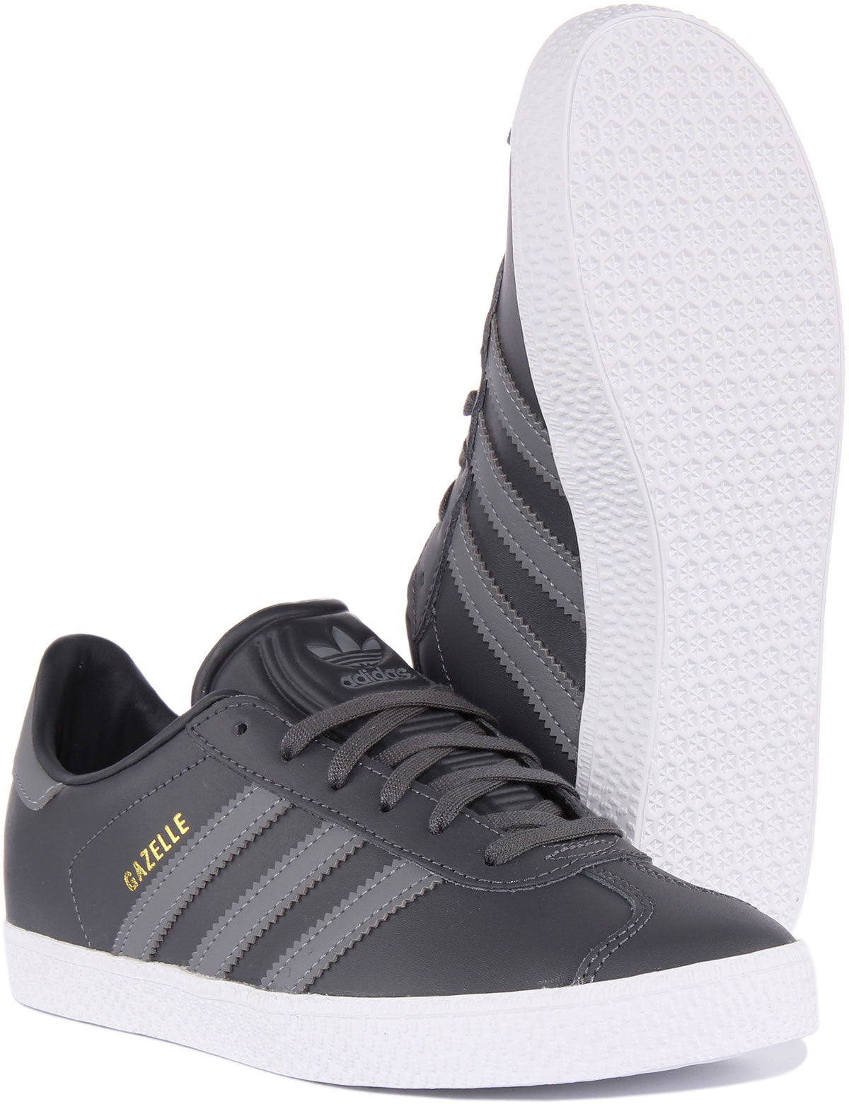 Adidas Gazelle J Baskets rétro en cuir à lacets pour jeunes en gris