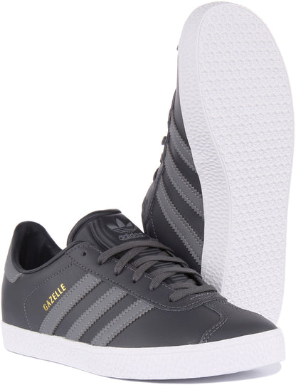 Adidas Gazelle J Baskets rétro en cuir à lacets pour jeunes en gris