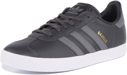 Adidas Gazelle J Baskets rétro en cuir à lacets pour jeunes en gris