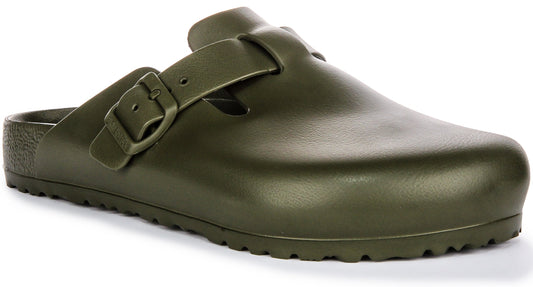 Birkenstock Boston EVA Sabots en Caoutchouc EVA de Haute Qualité et Neutre en Odeur Kaki
