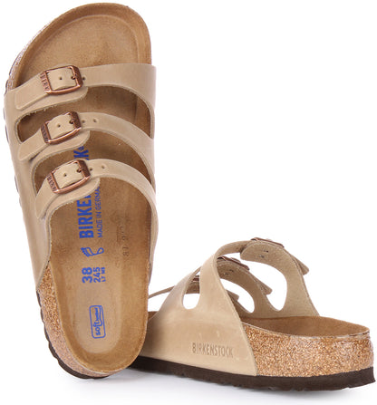 Birkenstock Florida Sandale en cuir huilé à trois lanières poure en tabac