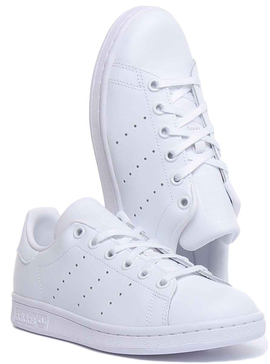 Adidas Stan Smith J Baskets en cuir à lacets pour jeunes en noir