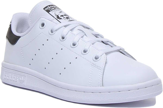 Adidas Stan Smith Baskets décontractées en cuir à lacets pour jeunes en blanc et noir