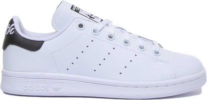 Adidas Stan Smith Baskets décontractées en cuir à lacets pour jeunes en blanc et noir