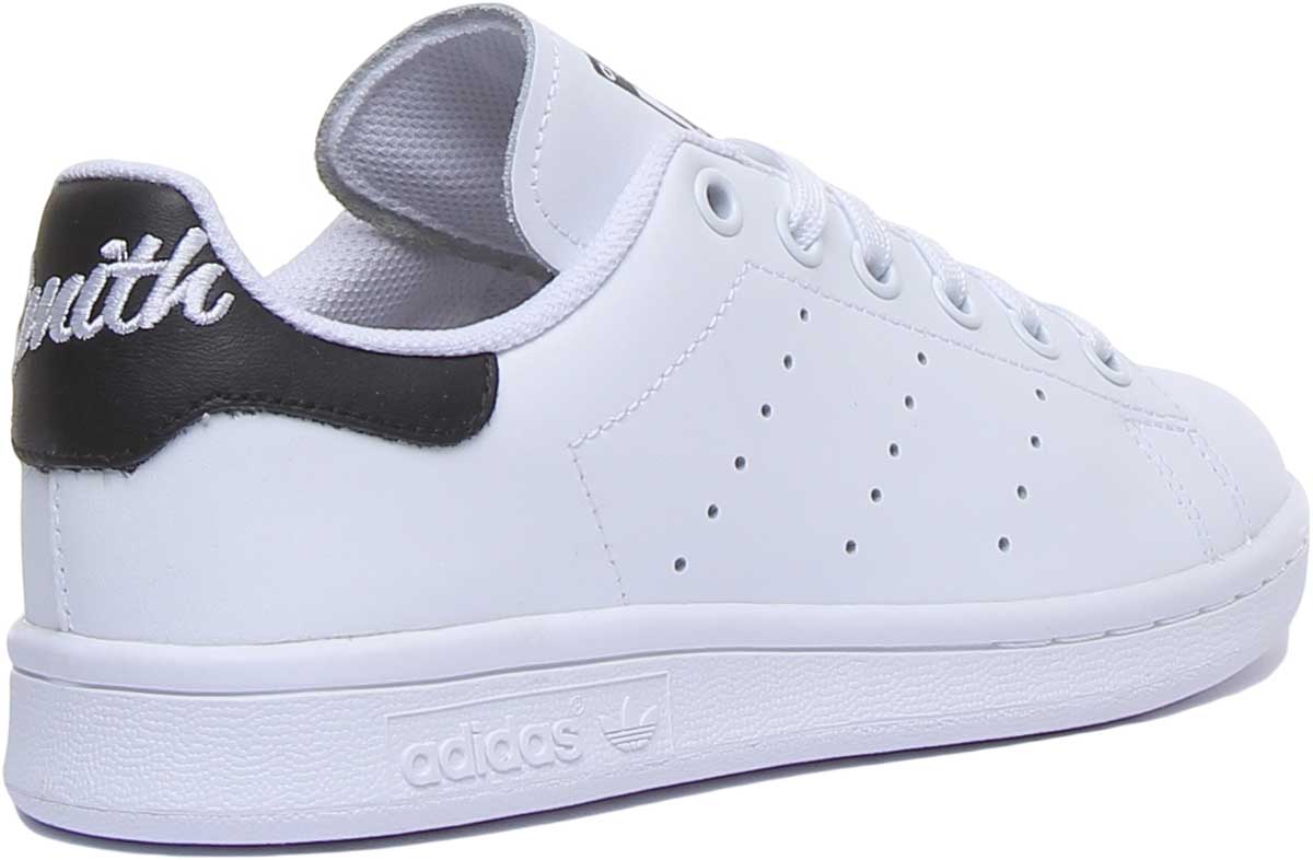 Adidas Stan Smith Baskets décontractées en cuir à lacets pour jeunes en blanc et noir