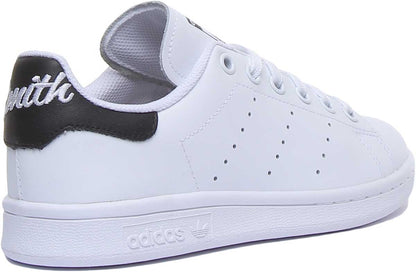Adidas Stan Smith Baskets décontractées en cuir à lacets pour jeunes en blanc et noir