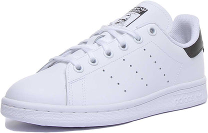 Adidas Stan Smith Baskets décontractées en cuir à lacets pour jeunes en blanc et noir