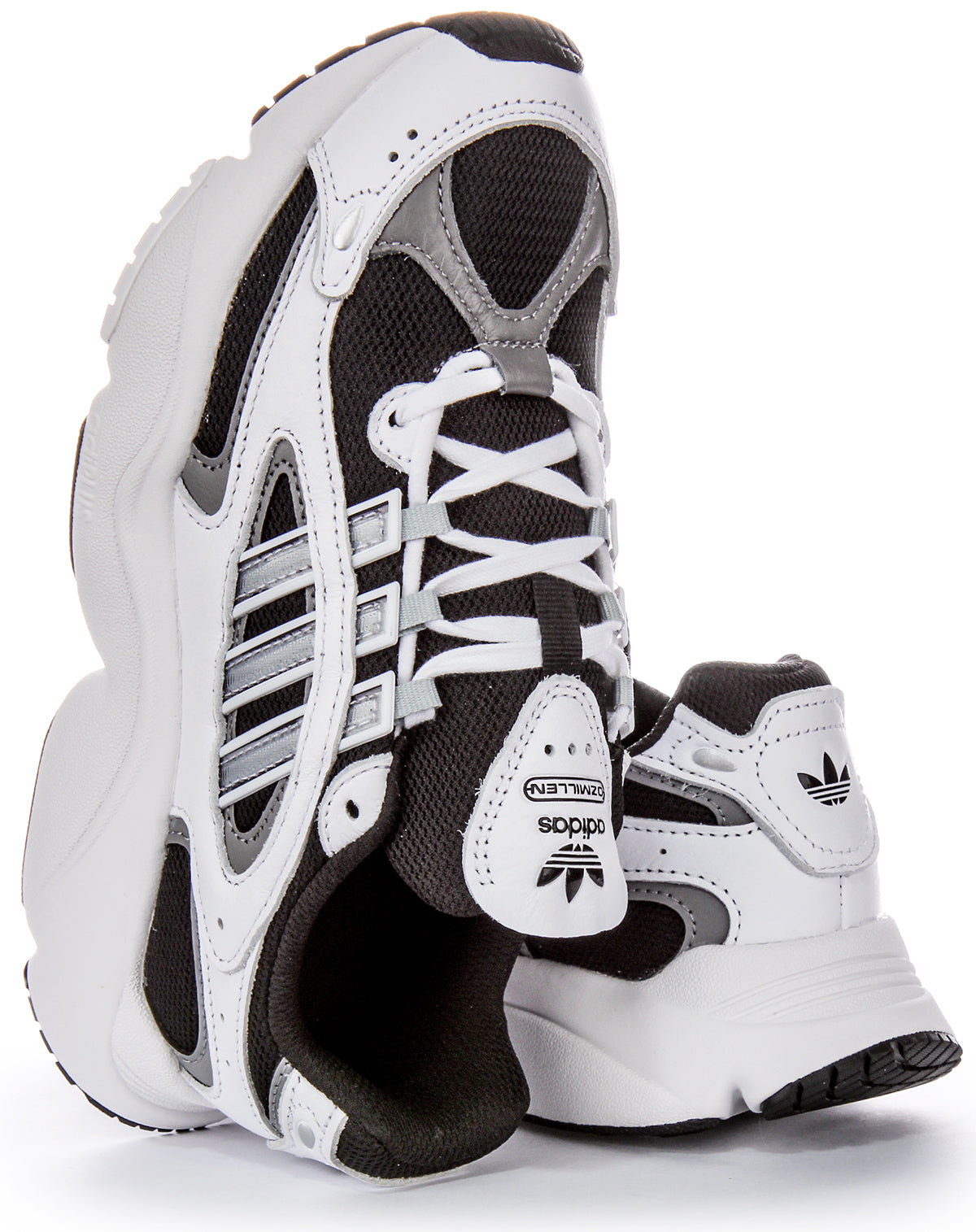 Baskets Adidas Ozmillen 90s Design Adiplus Cushioning pour hommes en cuir et toile blanc et noir