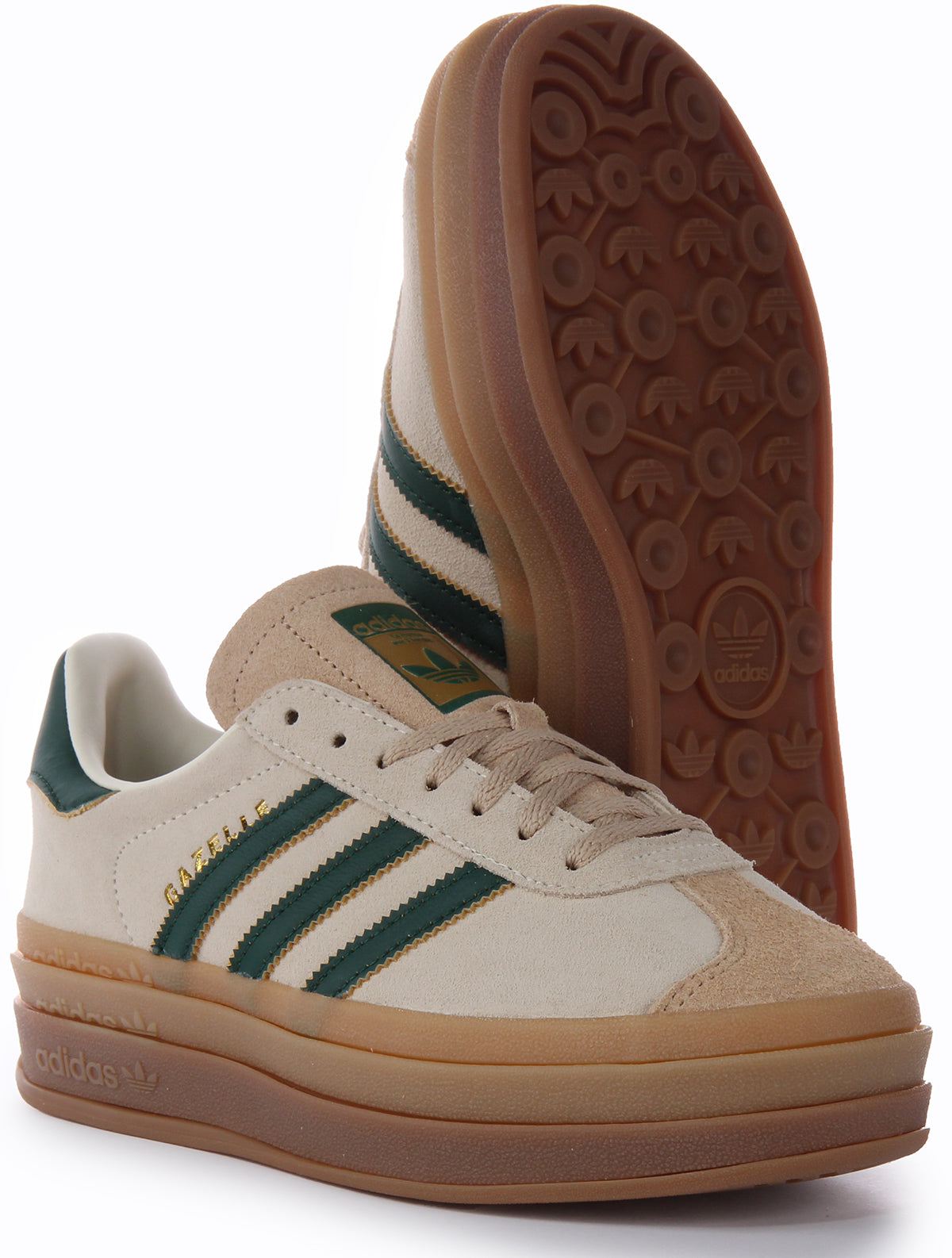 Baskets Adidas Gazelle Three Layers Q Pannel Gum Sole pour femmes en blanc vert
