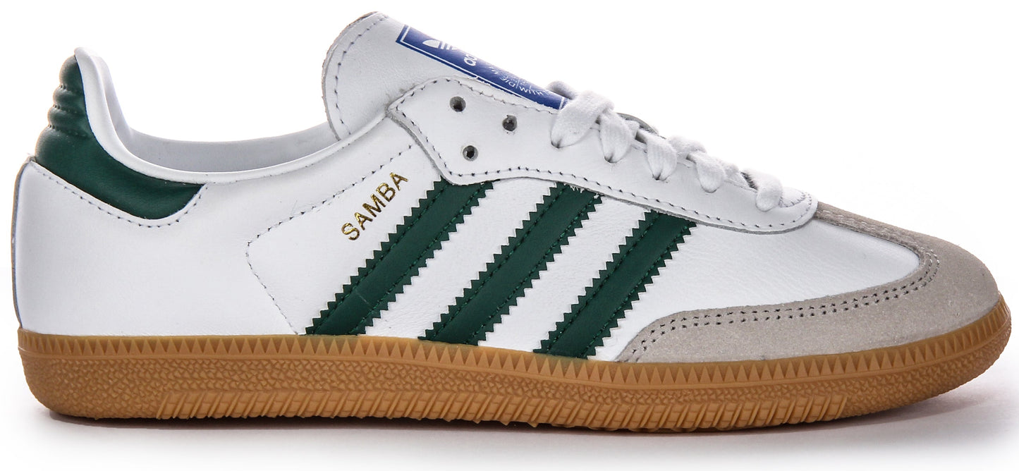 Baskets en cuir pour hommes Adidas Samba OG 3 Stripes rétro avec contraste des années 70 en blanc et vert