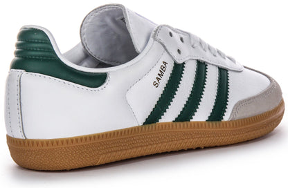 Baskets en cuir pour hommes Adidas Samba OG 3 Stripes rétro avec contraste des années 70 en blanc et vert