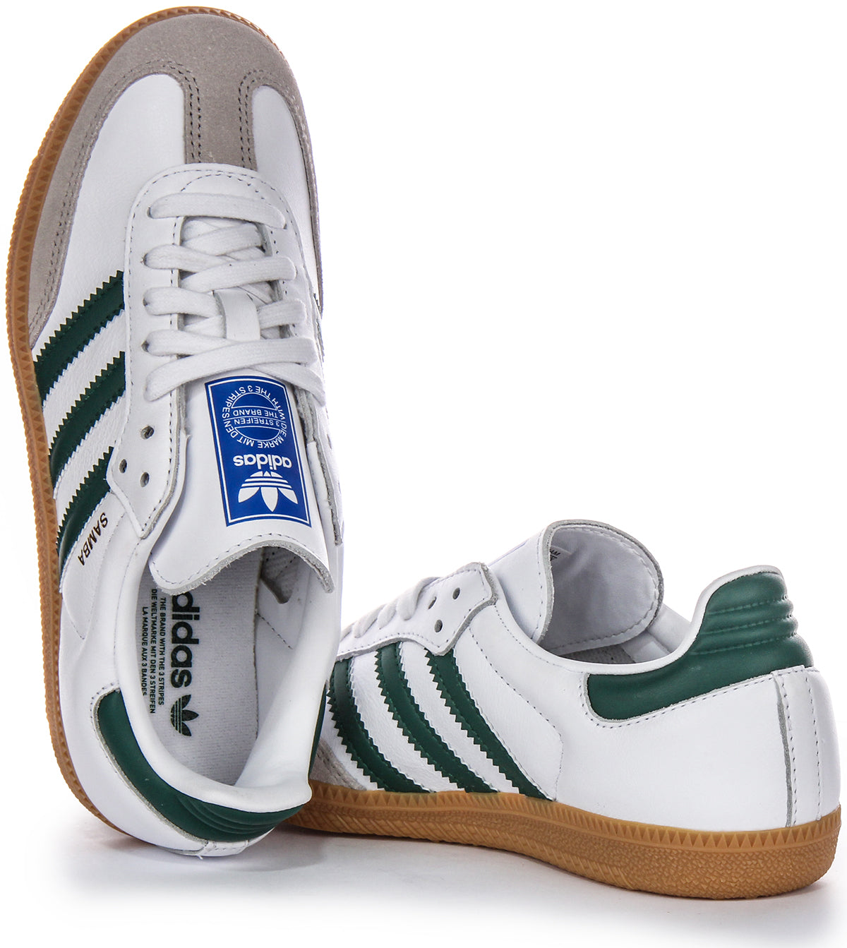 Baskets en cuir pour hommes Adidas Samba OG 3 Stripes rétro avec contraste des années 70 en blanc et vert