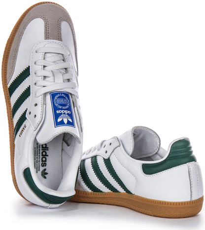 Baskets en cuir pour hommes Adidas Samba OG 3 Stripes rétro avec contraste des années 70 en blanc et vert