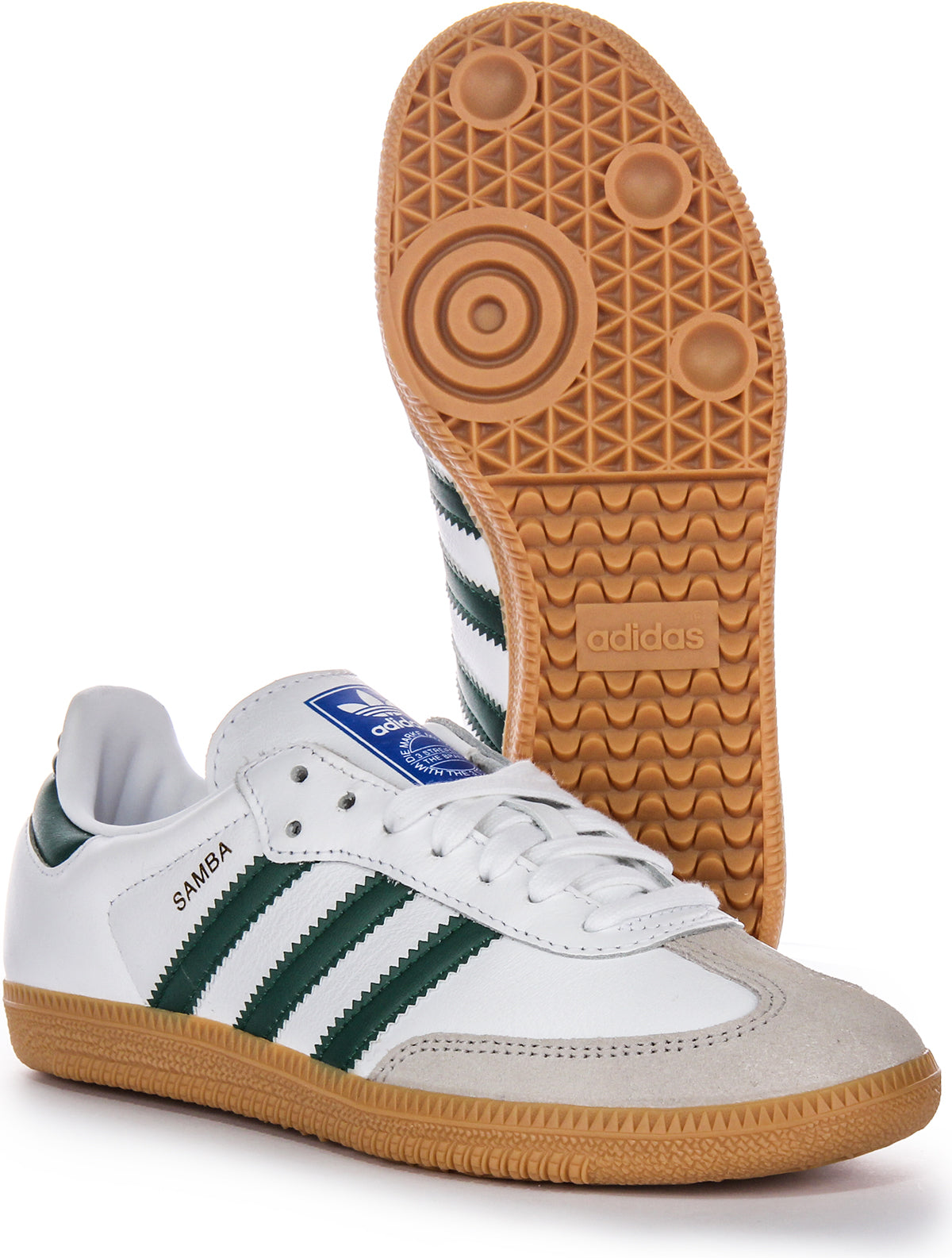Baskets en cuir pour hommes Adidas Samba OG 3 Stripes rétro avec contraste des années 70 en blanc et vert