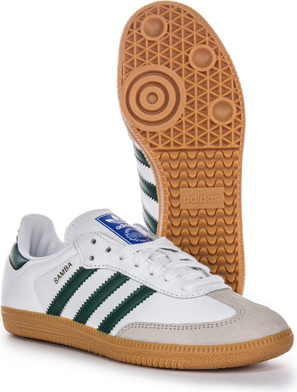Baskets en cuir pour hommes Adidas Samba OG 3 Stripes rétro avec contraste des années 70 en blanc et vert