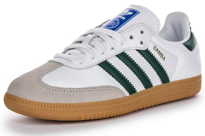 Baskets en cuir pour hommes Adidas Samba OG 3 Stripes rétro avec contraste des années 70 en blanc et vert
