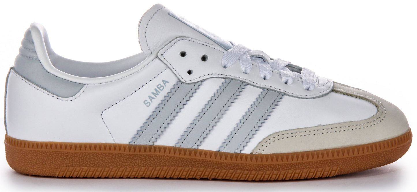 Baskets en cuir Adidas Samba OG 3 Stripes rétro avec contraste des années 70 en blanc et gris