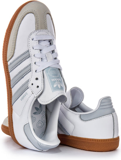 Baskets en cuir Adidas Samba OG 3 Stripes rétro avec contraste des années 70 en blanc et gris