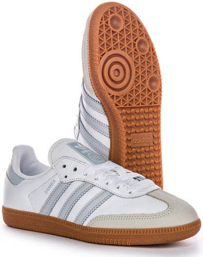 Baskets en cuir Adidas Samba OG 3 Stripes rétro avec contraste des années 70 en blanc et gris