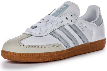 Baskets en cuir Adidas Samba OG 3 Stripes rétro avec contraste des années 70 en blanc et gris