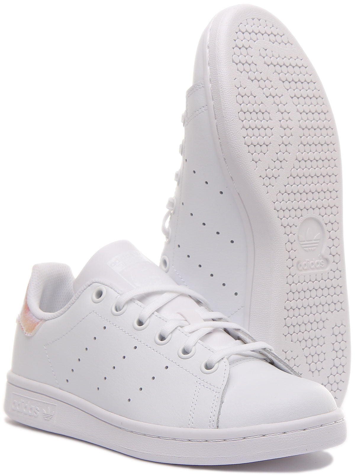 Adidas Stan Smith Baskets décontractées en cuir à lacets pour jeunes en blanc et rose