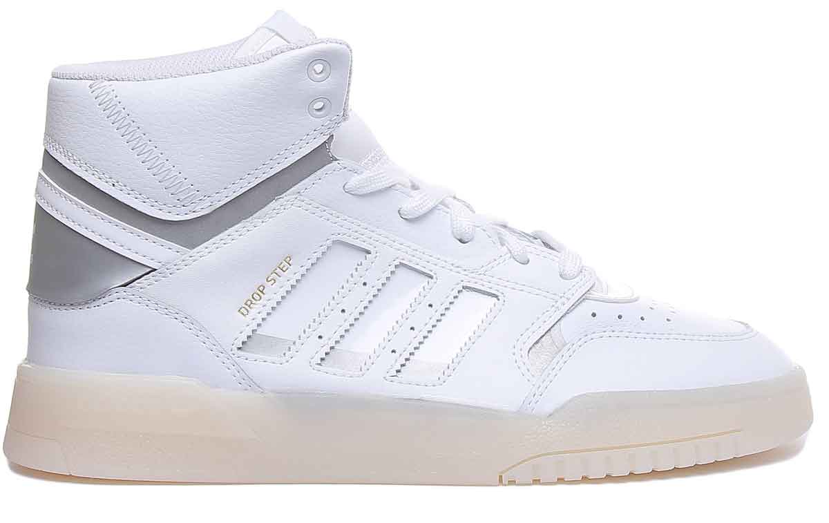 Adidas Drop Step baskets masculines décontractées à lacets blancs argentés